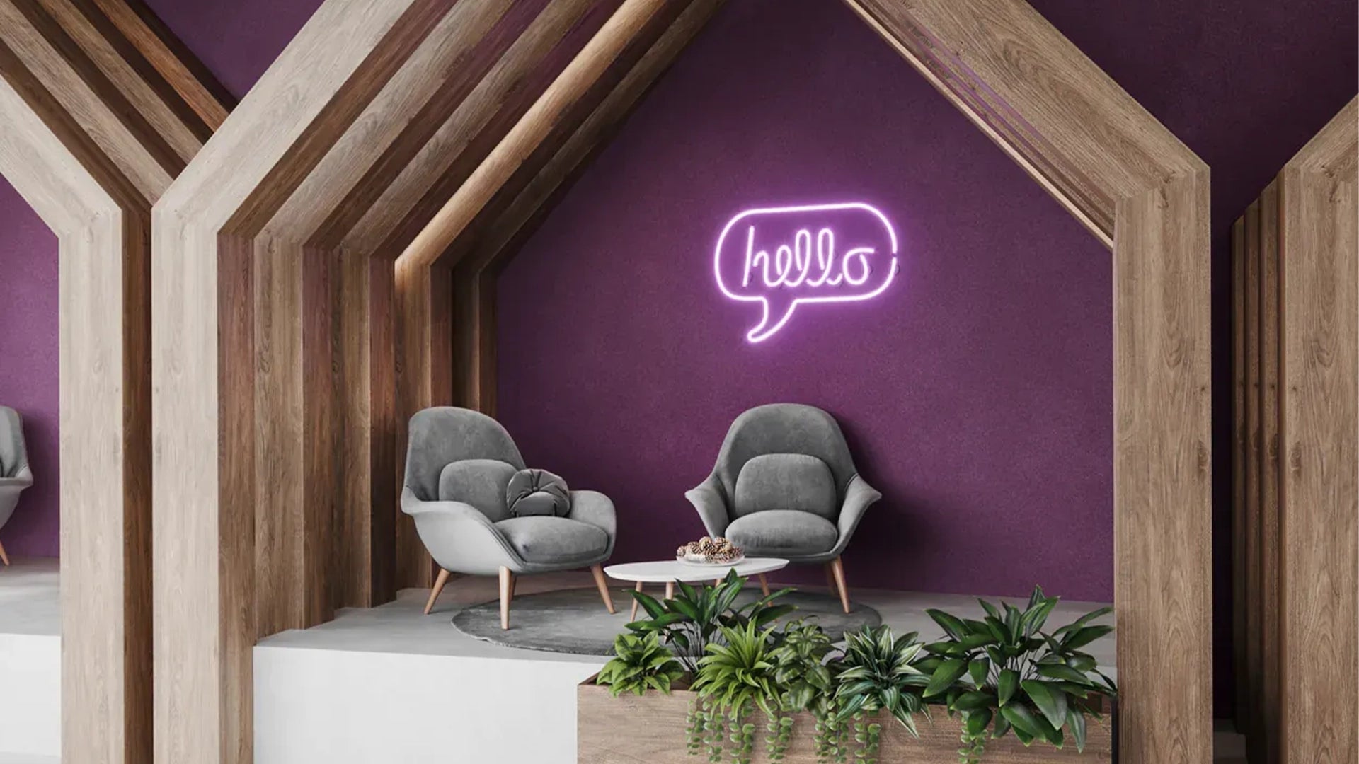 Plain Acoustic Wallpaper - 90% Wool fluffo in modern interior with armchairs DecorMania eu